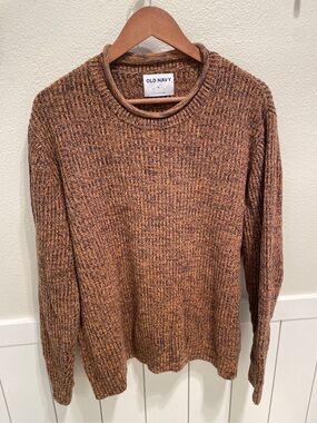 Old Navy Men's Brown Speckle Knit Crewneck Sweater for Autumn